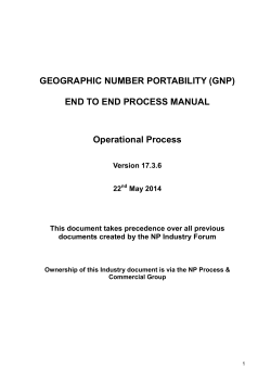 GEOGRAPHIC NUMBER PORTABILITY (GNP) END TO END PROCESS MANUAL Operational Process