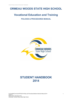 STUDENT HANDBOOK 2014 ORMEAU WOODS STATE HIGH SCHOOL