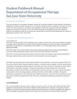 Student Fieldwork Manual Department of Occupational Therapy San Jose State University