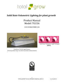 Product Manual Model: TG15A  Solid State Volumetric Lighting for plant growth