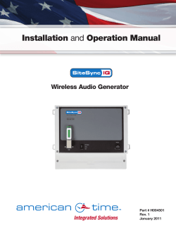 Installation Wireless Audio Generator Part # H004501 Rev. 1