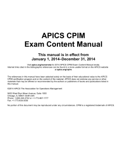 APICS CPIM Exam Content Manual  This manual is in effect from