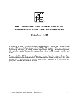 ACPE Continuing Pharmacy Education Provider Accreditation Program