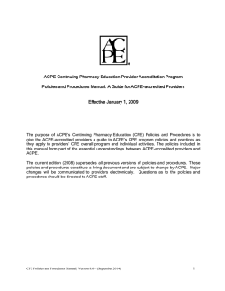 ACPE Continuing Pharmacy Education Provider Accreditation Program