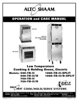 OPERATION and CARE MAN UAL Low Temperature Cooking &amp; Holding Ovens, Electric