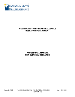 MOUNTAIN STATES HEALTH ALLIANCE RESEARCH DEPARTMENT PROCEDURAL MANUAL