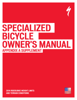 SPECIALIZED BICYCLE OWNER'S MANUAL APPENDIX A SUPPLEMENT