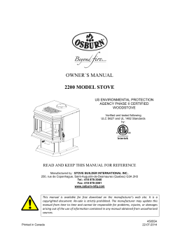 OWNER`S MANUAL  2200 MODEL STOVE READ AND KEEP THIS MANUAL FOR REFERENCE