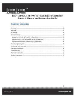 ISIS™	inTOUCH	NET	Wi‐Fi	Touch	Screen	Controller Owner’s	Manual	and	Instruction	Guide Table	of	Contents