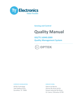 Quality Manual ISO/TS 16949:2009 Quality Management System Sensing and Control