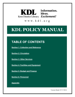 KDL POLICY MANUAL TABLE OF CONTENTS