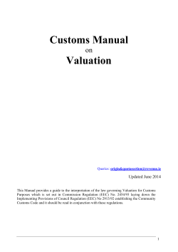 Customs Manual Valuation on Updated June 2014