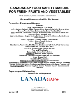 CANADAGAP FOOD SAFETY MANUAL FOR FRESH FRUITS AND VEGETABLES
