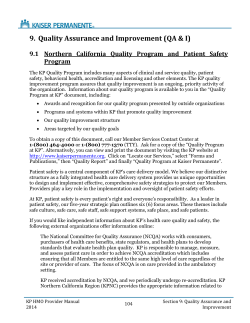 9. Quality Assurance and Improvement (QA &amp; I) Program