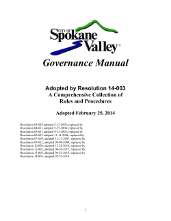Governance Manual Adopted by Resolution 14-003 A Comprehensive Collection of