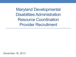 Maryland Developmental Disabilities Administration Resource Coordination Provider Recruitment