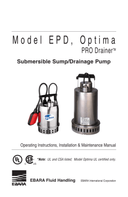 M o d e l   E P D ,... PrO Drainer Submersible Sump/Drainage Pump Operating Instructions, Installation &amp; Maintenance Manual