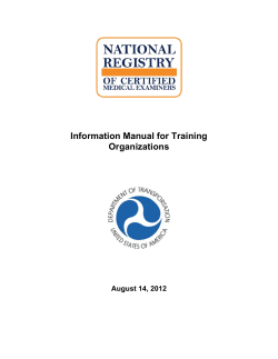 Information Manual for Training Organizations August 14, 2012