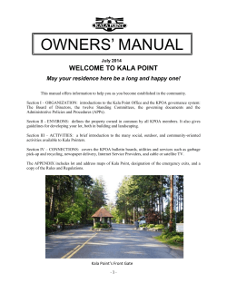 OWNERS’ MANUAL  WELCOME TO KALA POINT