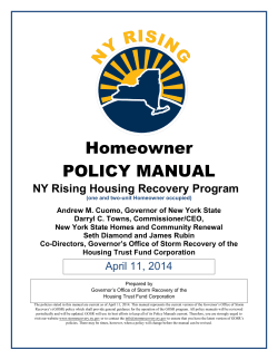 Homeowner POLICY MANUAL NY Rising Housing Recovery Program