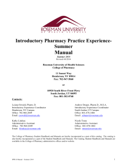 Manual Introductory Pharmacy Practice Experience- Summer