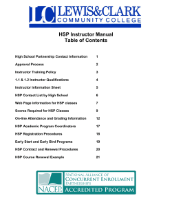 HSP Instructor Manual Table of Contents