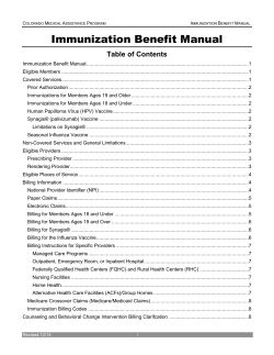 Immunization Benefit Manual Table of Contents