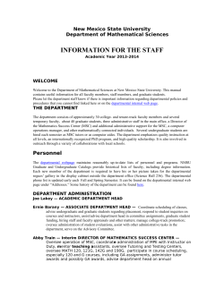 INFORMATION FOR THE STAFF New Mexico State University Department of Mathematical Sciences