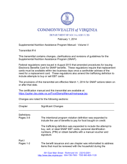 February 1, 2014 Supplemental Nutrition Assistance Program Manual - Volume V