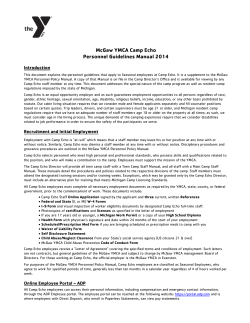 McGaw YMCA Camp Echo Personnel Guidelines Manual 2014 Introduction