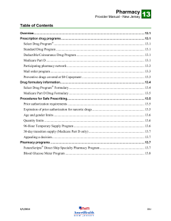 13 Pharmacy Table of Contents