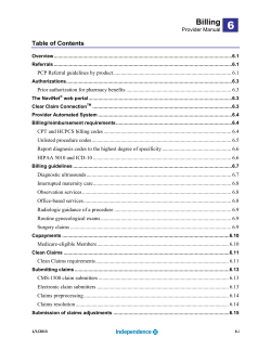 6 Billing Table of Contents