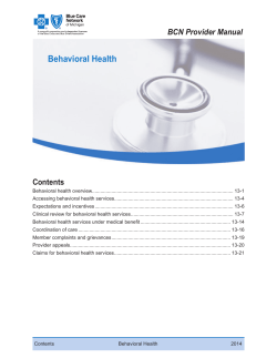 Behavioral Health BCN Provider Manual Contents