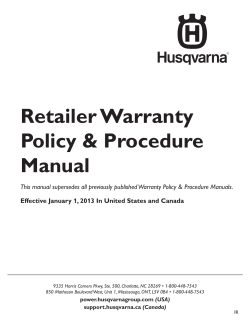 Retailer Warranty Policy &amp; Procedure Manual