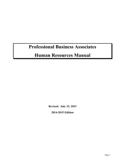 Professional Business Associates Human Resources Manual  Revised:  July 15, 2015