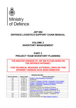 JSP 886 DEFENCE LOGISTICS SUPPORT CHAIN MANUAL VOLUME 2