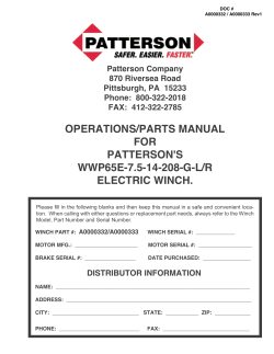 OPERATIONS/PARTS MANUAL FOR PATTERSON'S WWP65E-7.5-14-208-G-L/R