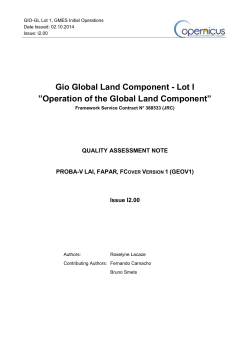 Gio Global Land Component - Lot I QUALITY ASSESSMENT NOTE