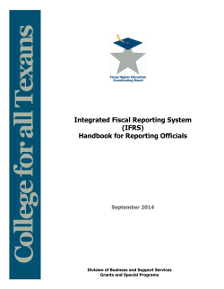 Integrated Fiscal Reporting System (IFRS) Handbook for Reporting Officials September 2014