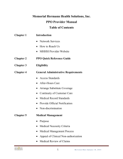 Memorial Hermann Health Solutions, Inc. PPO Provider Manual Table of Contents
