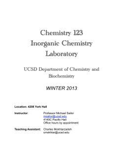 Chemistry 123 Inorganic Chemistry Laboratory UCSD Department of Chemistry and