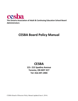 CESBA Board Policy Manual CESBA 121- 215 Spadina Avenue