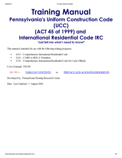 Training Manual Pennsylvania's Uniform Construction Code (UCC) (ACT 45 of 1999) and