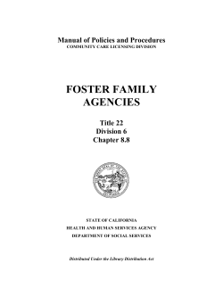 FOSTER FAMILY AGENCIES Manual of Policies and Procedures