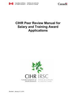 CIHR Peer Review Manual for Salary and Training Award Applications