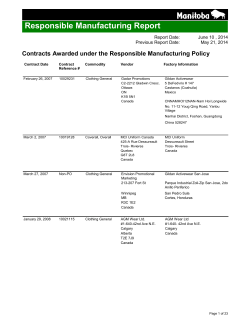 Responsible Manufacturing Report  Contracts Awarded under the Responsible Manufacturing Policy Report Date: