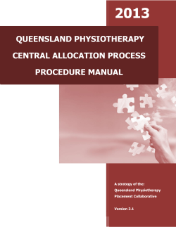 2013  QUEENSLAND PHYSIOTHERAPY CENTRAL ALLOCATION PROCESS