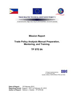 Mission Report Trade Policy Analysis Manual Preparation, Mentoring, and Training.