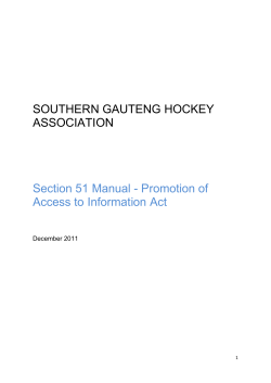 SOUTHERN GAUTENG HOCKEY ASSOCIATION  Section 51 Manual - Promotion of