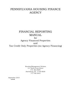 PENNSYLVANIA HOUSING FINANCE AGENCY FINANCIAL REPORTING MANUAL